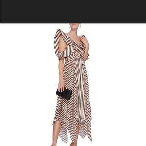 Self Portrait asymmetrical striped satin dress